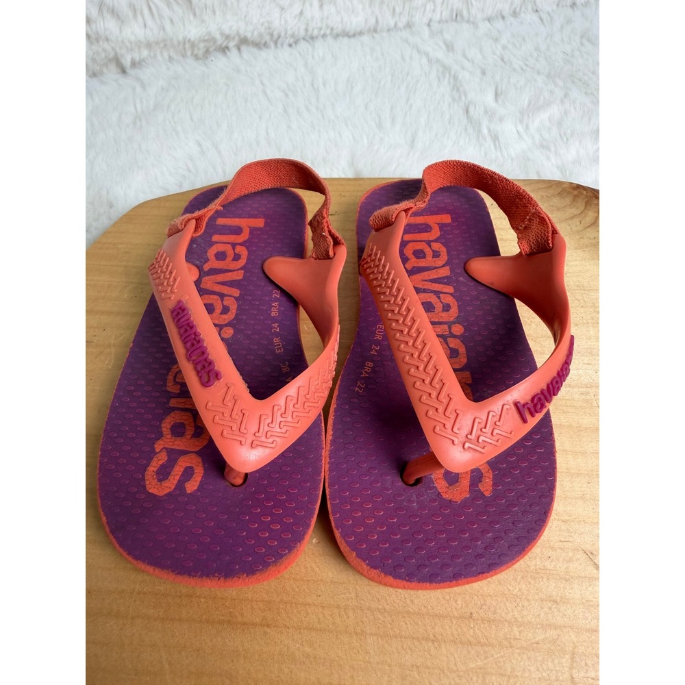 Havaianas Baby Brasil Logo Purple Coral Orange Backstrap Sandals Size 8C